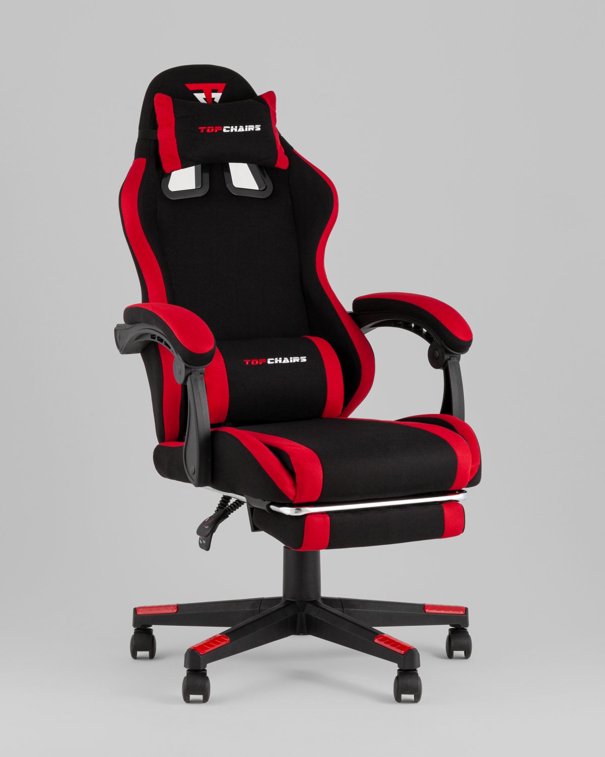 Кресло спортивное TopChairs Prophet с оттоманкой ткань черно-красный фото 2