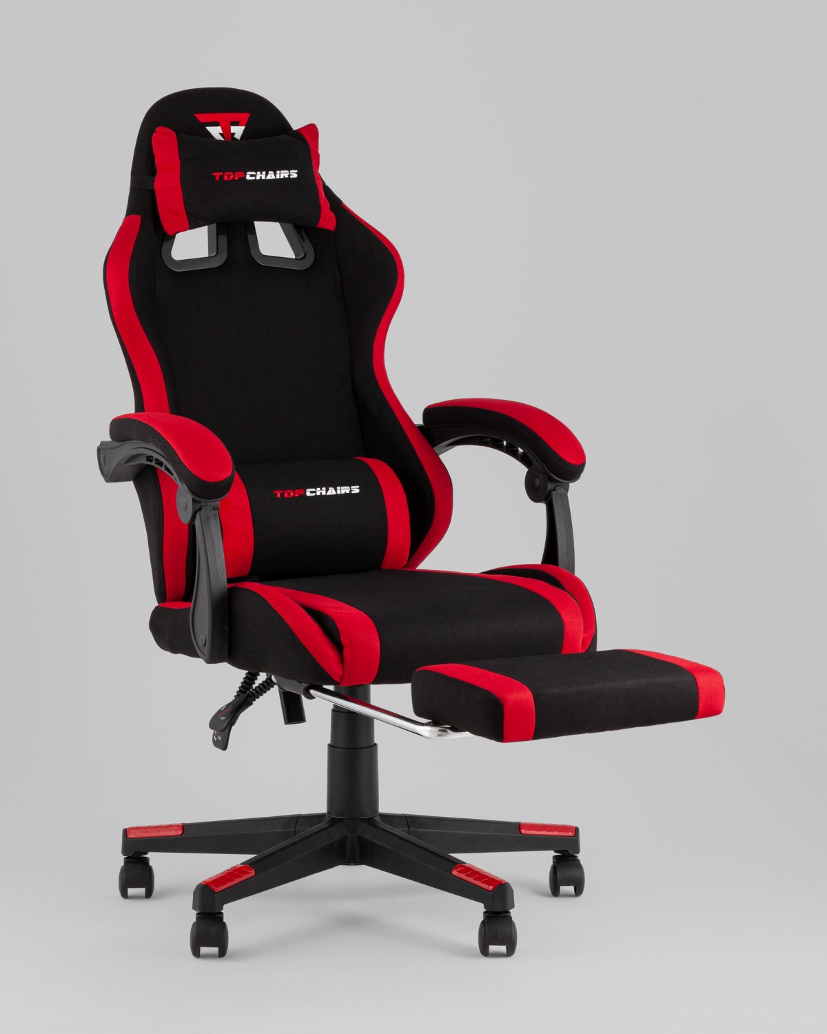 Кресло спортивное TopChairs Prophet с оттоманкой ткань черно-красный фото 6