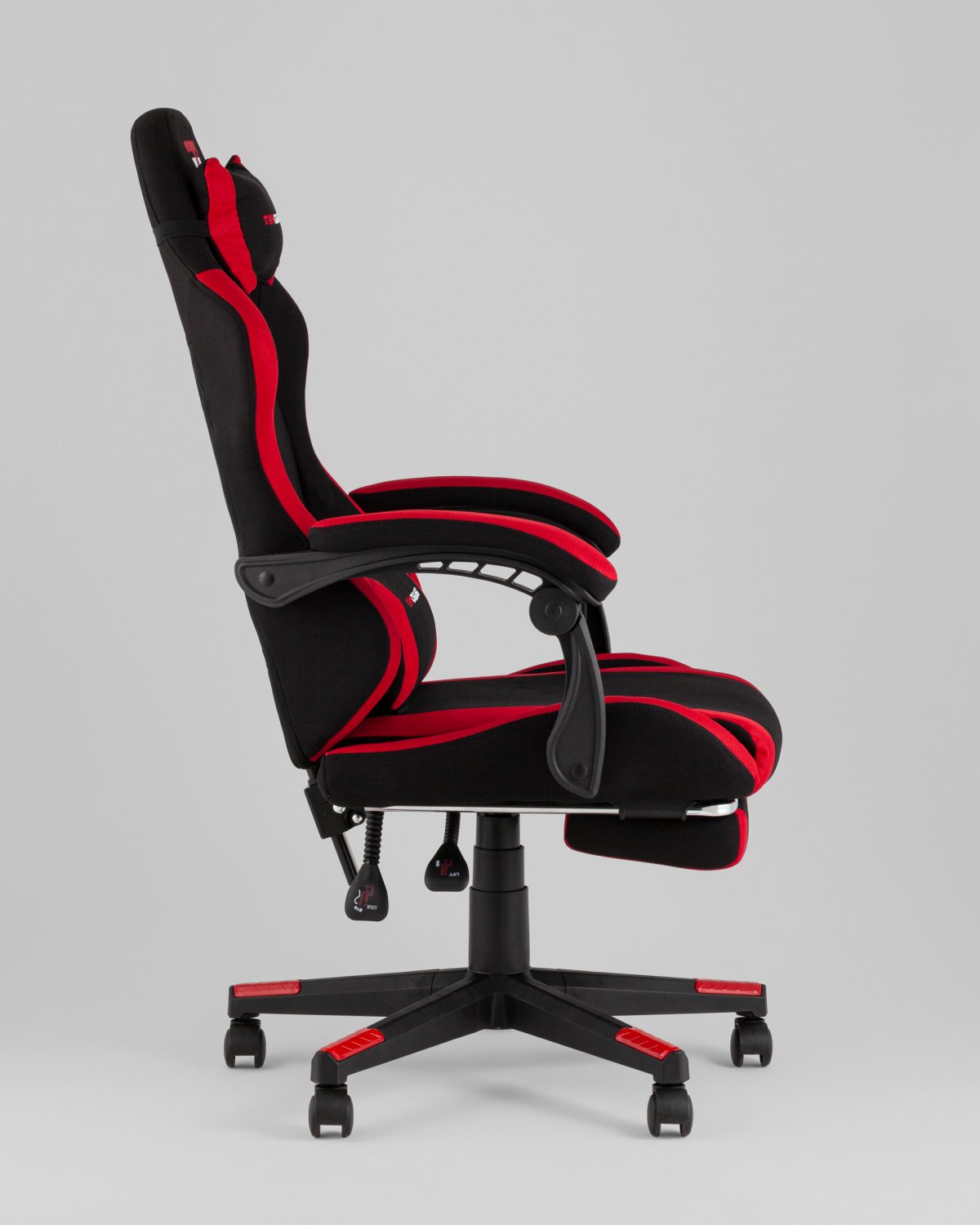 Кресло спортивное TopChairs Prophet с оттоманкой ткань черно-красный фото 7