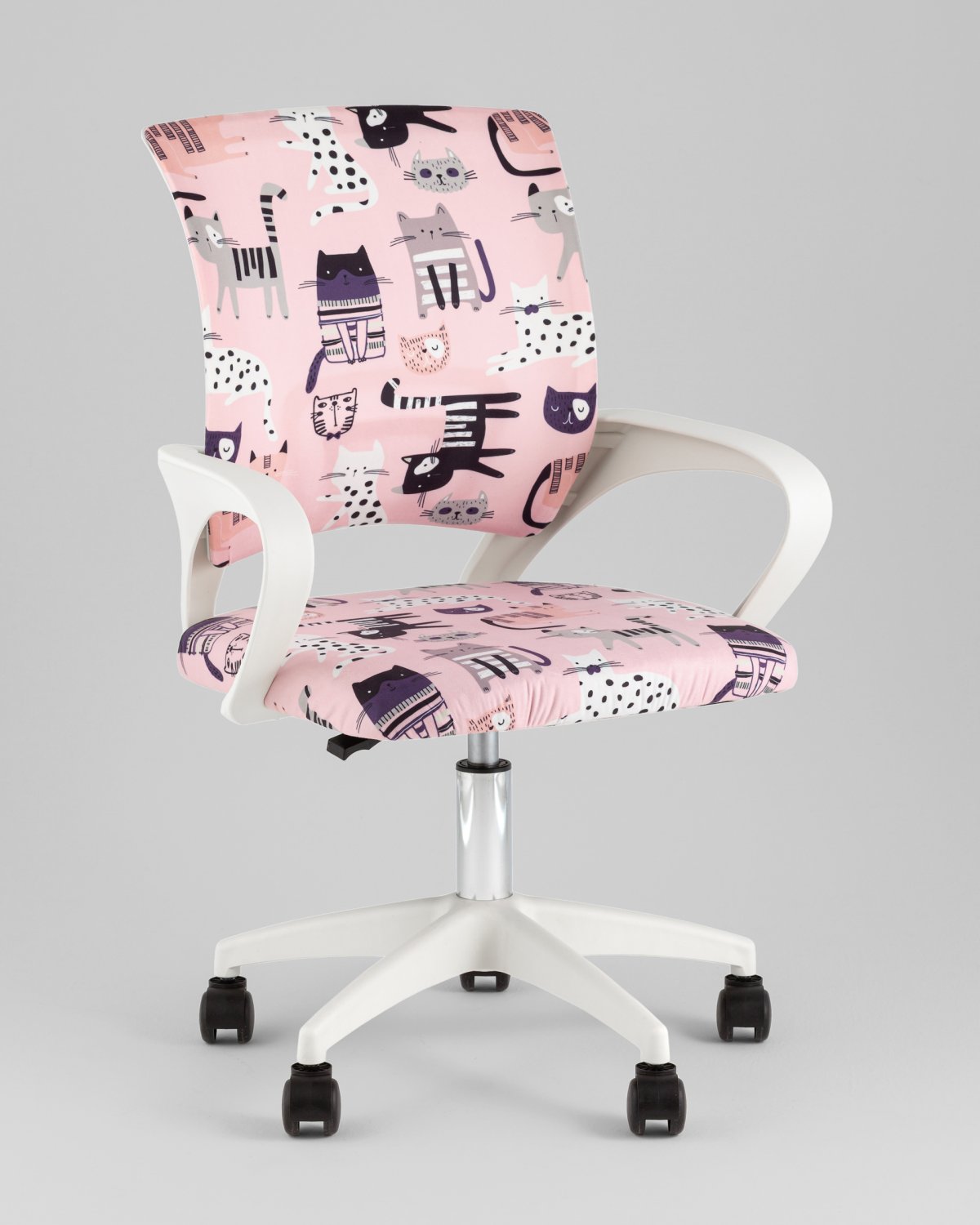 Кресло офисное TopChairs Simple SN Junior принт Pink Cats пластик белый фото 2