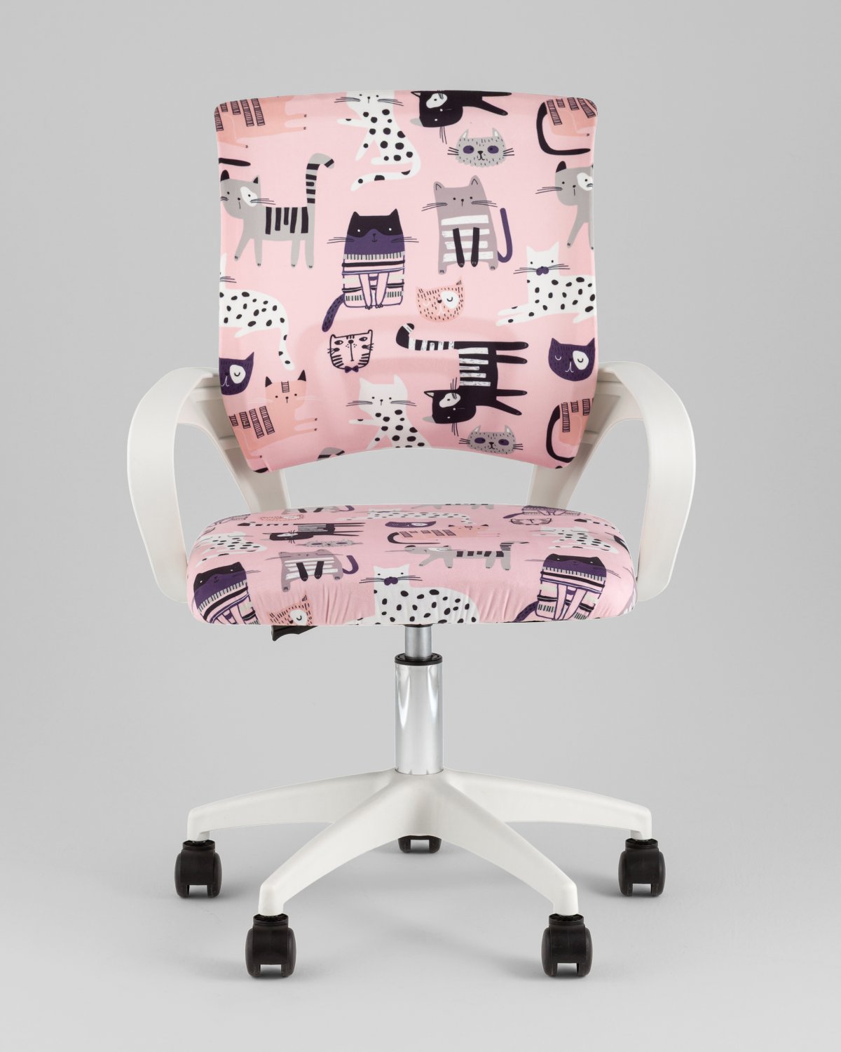 Кресло офисное TopChairs Simple SN Junior принт Pink Cats пластик белый фото 3