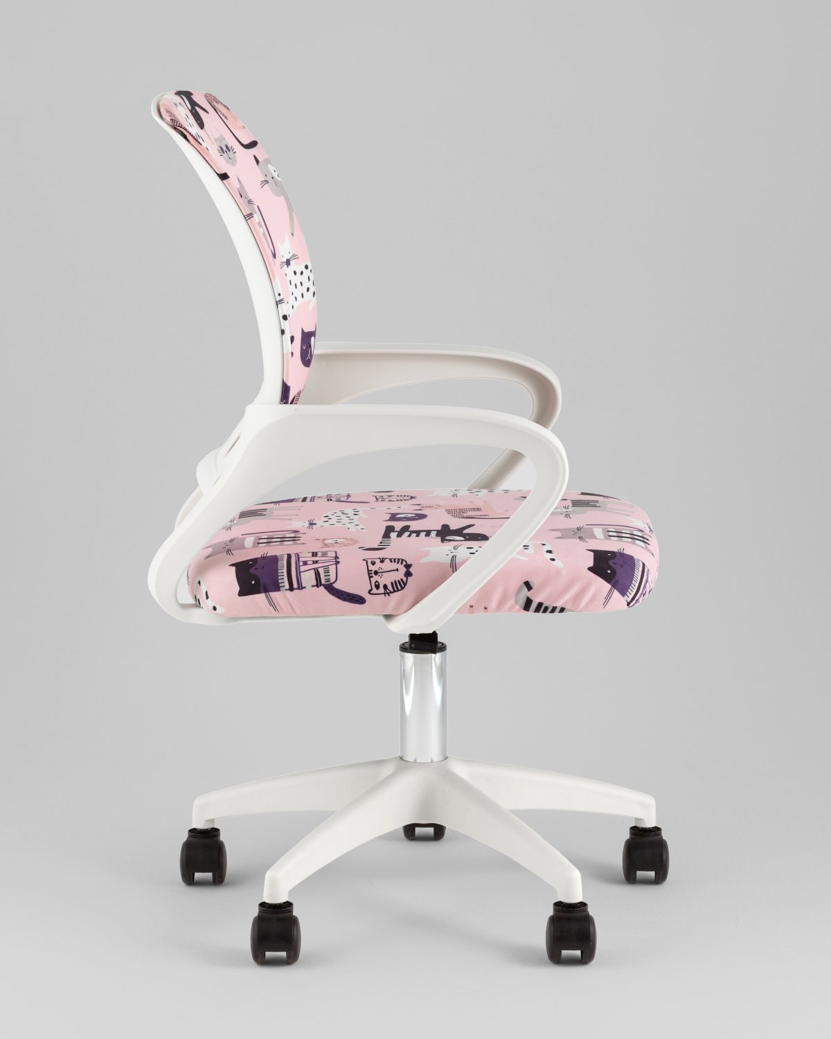Кресло офисное TopChairs Simple SN Junior принт Pink Cats пластик белый фото 4