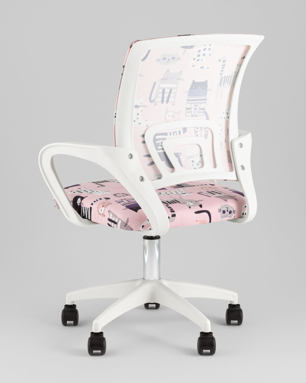 Кресло офисное TopChairs Simple SN Junior принт Pink Cats пластик белый фото 6