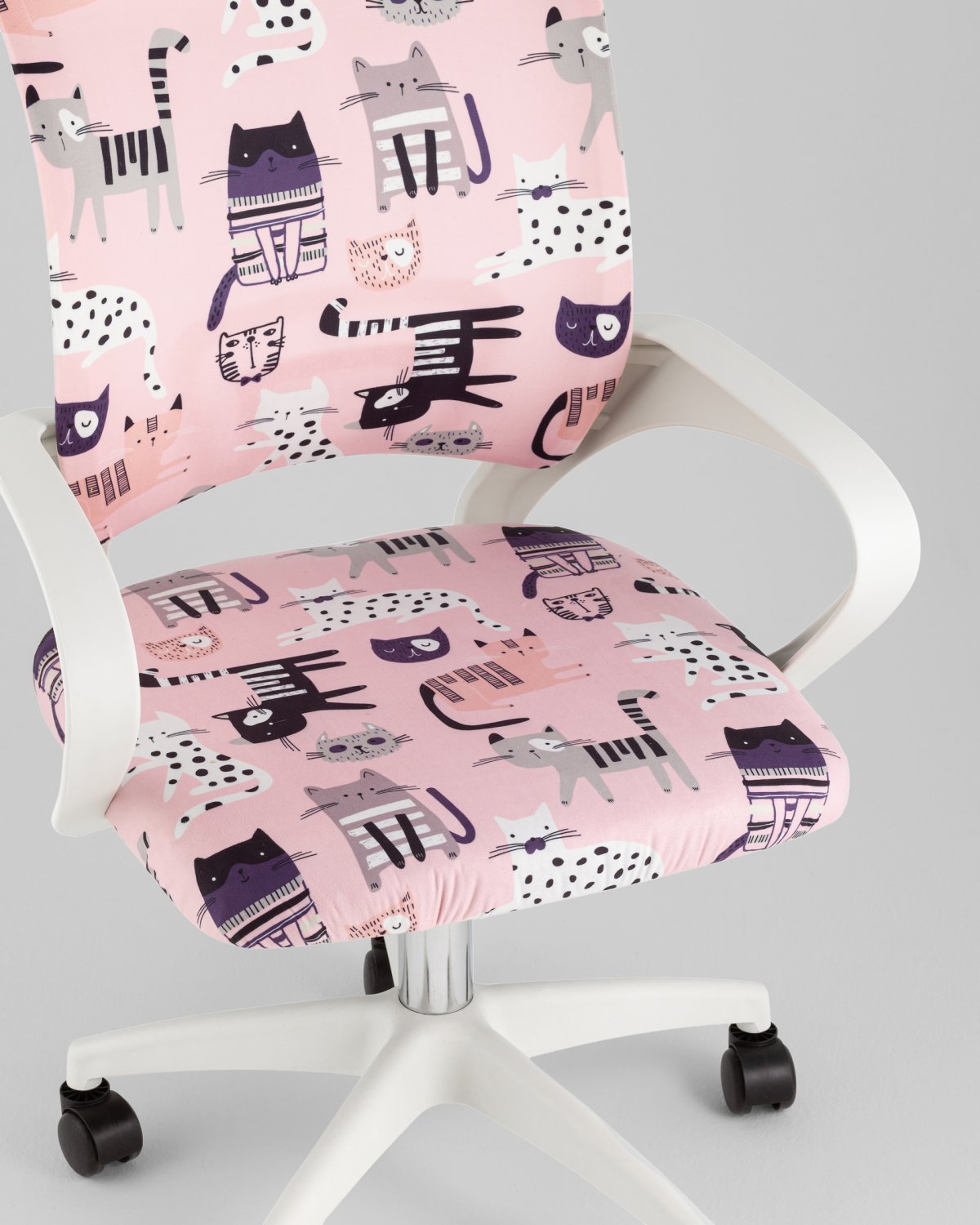 Кресло офисное TopChairs Simple SN Junior принт Pink Cats пластик белый фото 8