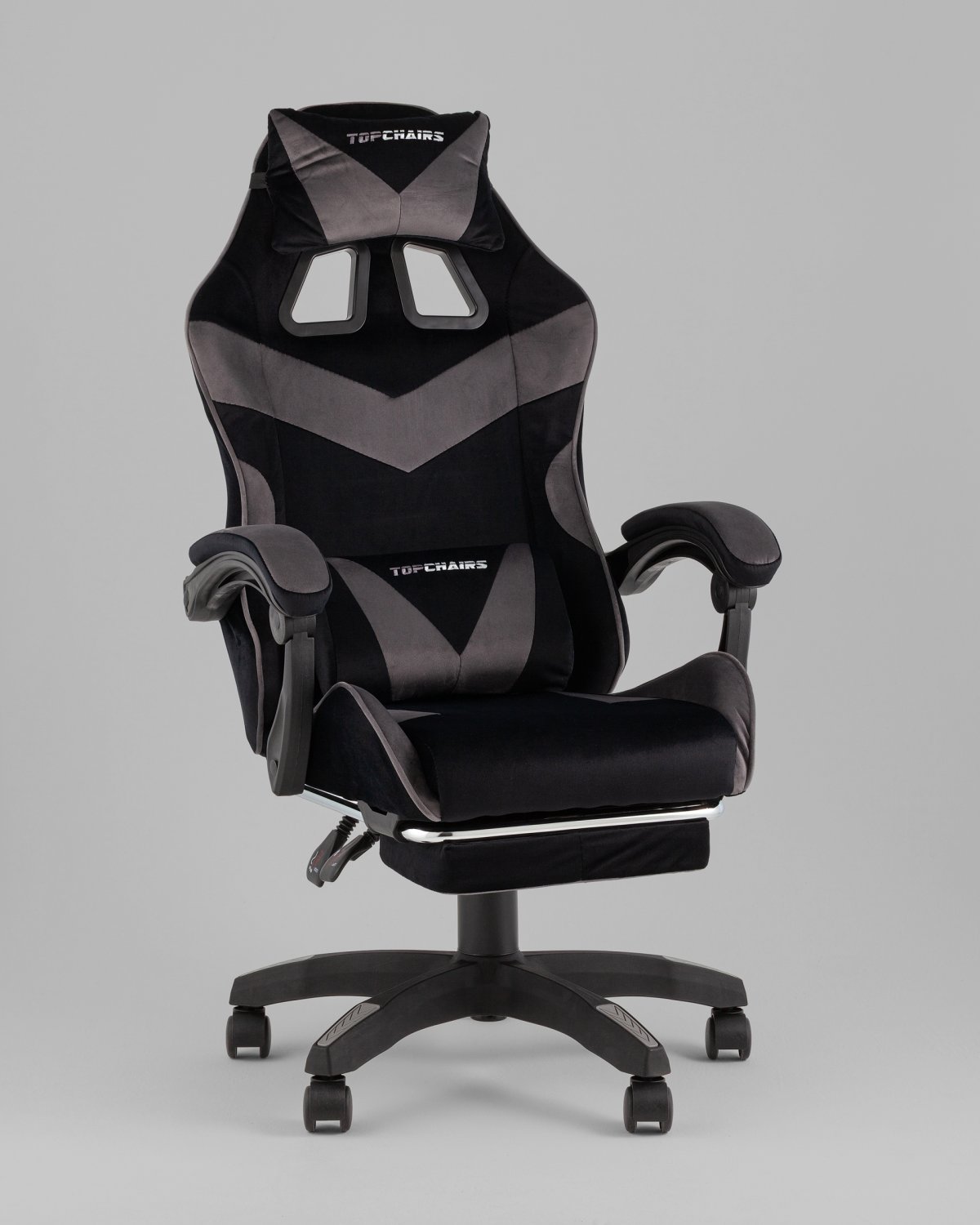 Кресло спортивное TopChairs MG-7019 велюр черно-серый фото 2