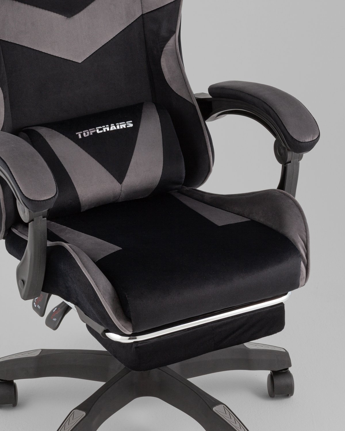 Кресло спортивное TopChairs MG-7019 велюр черно-серый фото 8