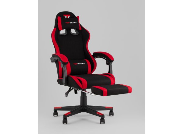 Кресло спортивное TopChairs Prophet с оттоманкой ткань черно-красный фото 6
