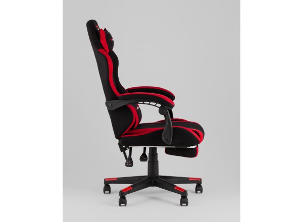 Кресло спортивное TopChairs Prophet с оттоманкой ткань черно-красный фото 7