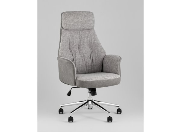 Кресло офисное TopChairs Neoma светло-серый экокожа ткань фото 3