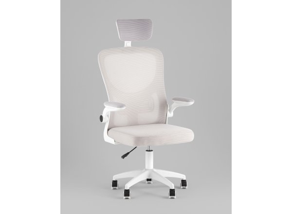 Кресло офисное TopChairs Core серый с подголовником пластик белый