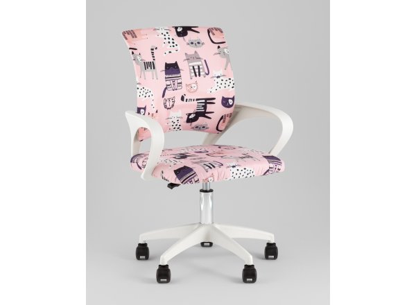Кресло офисное TopChairs Simple SN Junior принт Pink Cats пластик белый