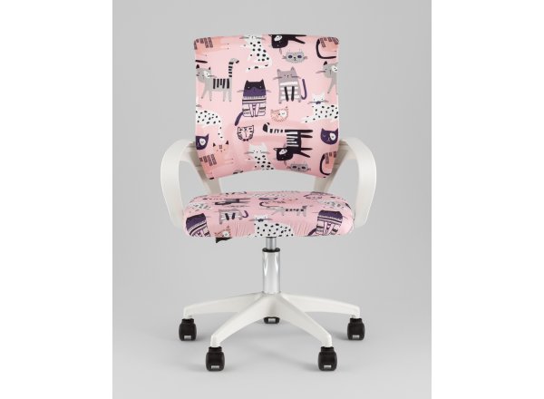 Кресло офисное TopChairs Simple SN Junior принт Pink Cats пластик белый