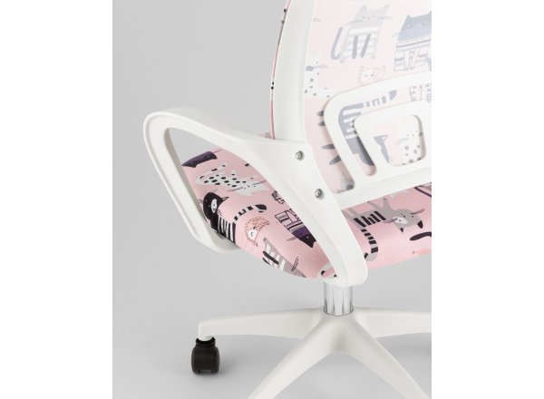 Кресло офисное TopChairs Simple SN Junior принт Pink Cats пластик белый фото 7