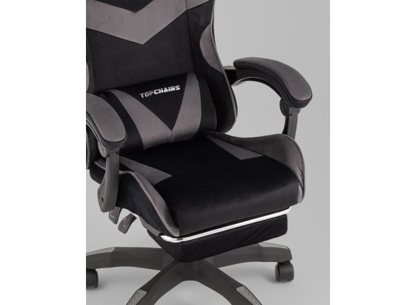 Кресло спортивное TopChairs MG-7019 велюр черно-серый фото 8