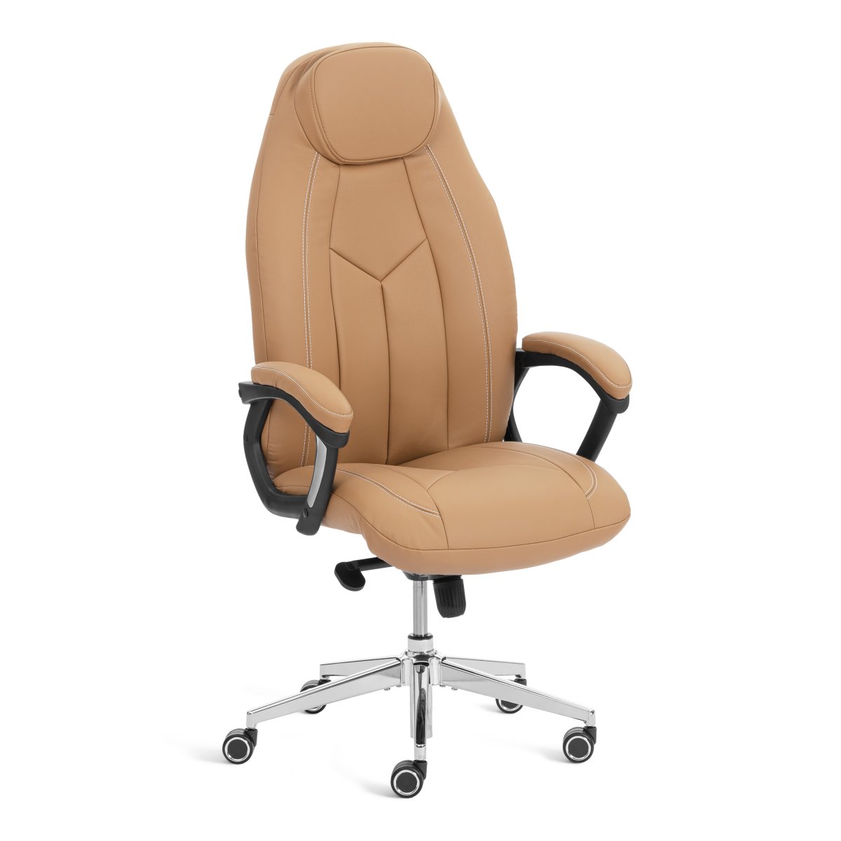 Кресло Босс Люкс/Boss Lux (26) хром экокожа LUX Classic 18-13, св.-коричневый