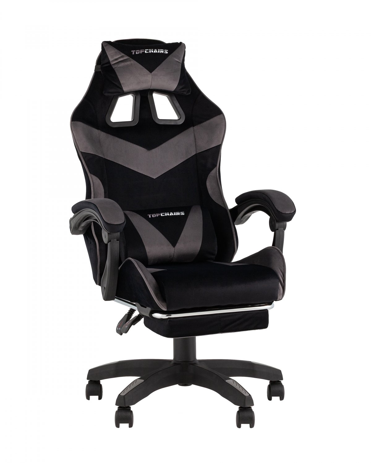 Кресло спортивное TopChairs MG-7019 велюр черно-серый