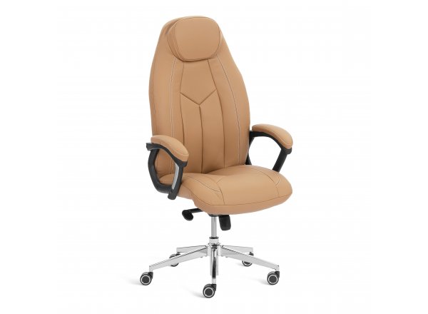 Кресло Босс Люкс/Boss Lux (26) хром экокожа LUX Classic 18-13, св.-коричневый