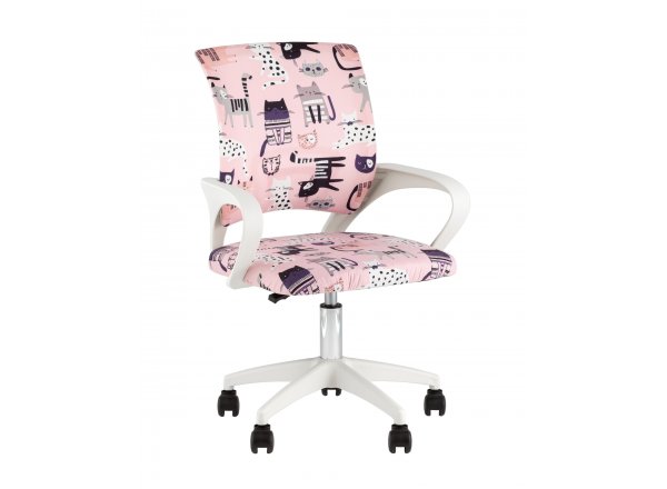 Кресло офисное TopChairs Simple SN Junior принт Pink Cats пластик белый